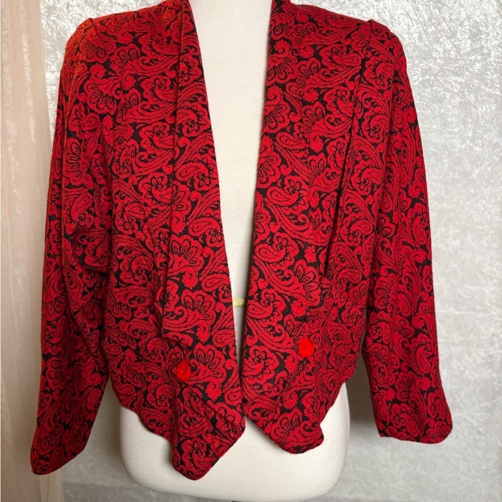 Echo Fashions Tokyo style Red Paisley Women's Jacket Blazer Size M Vintage 80’s